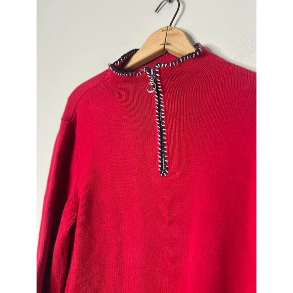 Liz Claiborne Sweater Patriotic Flag Red 1/4 Zip Nautical Womens Size L American - Picture 2 of 7